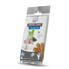 Дентални лакомства за кучета с бяла козина от средни и едри породи N&D White Dog Dental Treat Adult Medium and Maxi  с лаврак, фенел и спирулина 100 гр